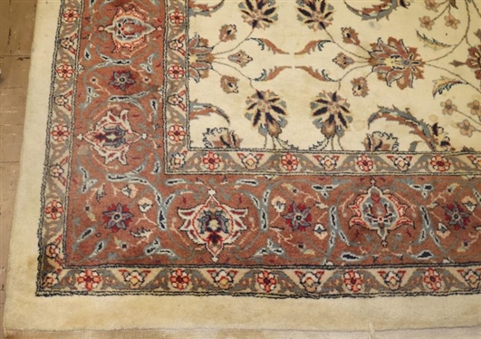 Floral Pattern Wool Rug - Off White Back Ground - Hand Knotted - Rug is 9' by 6'2 - Needs Cleaning