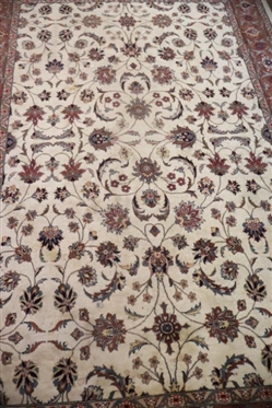 Floral Pattern Wool Rug - Off White Back Ground - Hand Knotted - Rug is 9' by 6'2 - Needs Cleaning