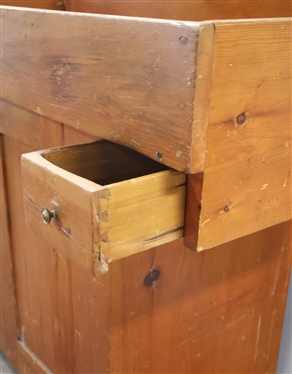 Primitive Pegged 19th Century Pine Dry Sink with Double Door Cabinet Below - Small Dovetailed Drawer on Right - Paneled Doors - 32 1/2 Tall 42 By 19 