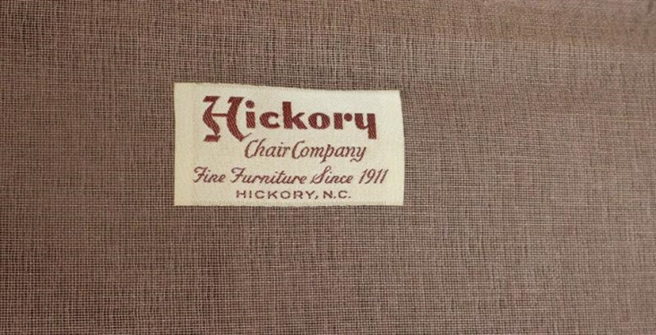 Handsome Bamboo Style Hickory Chair Arm Chair - Beautiful Olive Green Leather Upholstery with Nailhead Trim - Mahogany Bamboo Carved Frame - Original Hickory Chair Label 