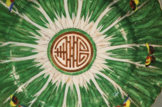 19th Century Chinese Export Bok Choy Pattern Plate - Hand Painted Bok Choy Cabbage with Butterflies - Plate is 9 3/4 Across - Small Chip on Edge 