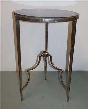 Maison Jensen Style Occasional Table - Metal Base with Nickel Finish Polished Stone Top - Table is 24 1/2 By 17 