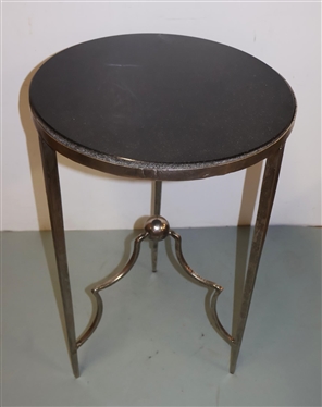 Maison Jensen Style Occasional Table - Metal Base with Nickel Finish Polished Stone Top - Table is 24 1/2 By 17 