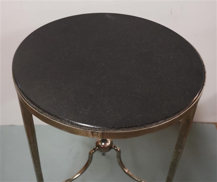 Maison Jensen Style Occasional Table - Metal Base with Nickel Finish Polished Stone Top - Table is 24 1/2 By 17 