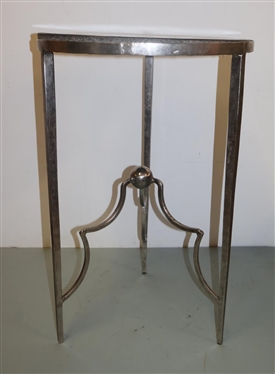 Maison Jensen Style Occasional Table - Metal Base with Nickel Finish Polished Stone Top - Table is 24 1/2 By 17 