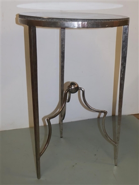 Maison Jensen Style Occasional Table - Metal Base with Nickel Finish Polished Stone Top - Table is 24 1/2 By 17 
