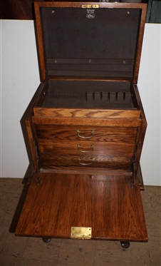 Beautiful Silver Chest by National Furniture Mt. Airy Limited Edition Series 3 - Solid Oak Cellarette Style Chest with Burl Finished Drop Front - Lift Top with Lift Out Silver Drawer - 3 Drawers...