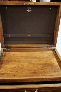 Beautiful Silver Chest by National Furniture Mt. Airy Limited Edition Series 3 - Solid Oak Cellarette Style Chest with Burl Finished Drop Front - Lift Top with Lift Out Silver Drawer - 3 Drawers...