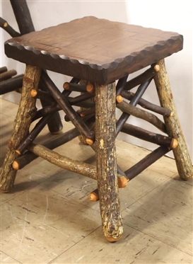 Exceptional Twig Checkerboard Table with 2 Matching Stools - Table with Hand Painted Checkerboard Top is 23 Tall 18 1/2 By 18 1/2 - Stools are 14 1/2 Tall 