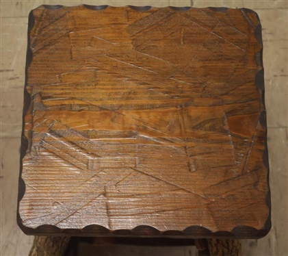 Exceptional Twig Checkerboard Table with 2 Matching Stools - Table with Hand Painted Checkerboard Top is 23 Tall 18 1/2 By 18 1/2 - Stools are 14 1/2 Tall 