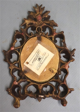 Miniature Portrait on Porcelain of Beatrice Cenci in Ornate Gold Gilt Metal Frame - Portrait is 2 1/2 By 2 - Frame is 8 Tall 