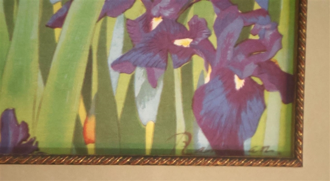 Iris and Moorhen Woodblock Print by Tsuchiya Rakuzan - Stamped on Right - Attractively Framed and Matted - Frame is 17 By 21