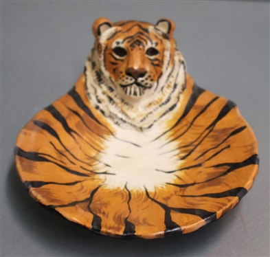 Fired Fantasies Hand Sculpted Art Pottery Bengal Tiger Bowl by Julie Strauch - Highly Detailed - 5 1/2 Across