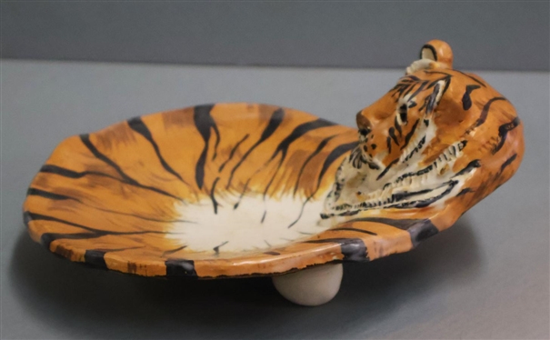 Fired Fantasies Hand Sculpted Art Pottery Bengal Tiger Bowl by Julie Strauch - Highly Detailed - 5 1/2 Across