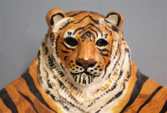 Fired Fantasies Hand Sculpted Art Pottery Bengal Tiger Bowl by Julie Strauch - Highly Detailed - 5 1/2 Across