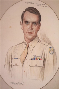 Capt. William Griswold Smith - Original Drawing by Portrait Artist William Van Dresser -Blowing Rock, NC Artist - Signed and Dated 1947 - Attractively Framed and Matted Solider Drawing - Air Corps...