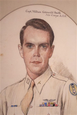 Capt. William Griswold Smith - Original Drawing by Portrait Artist William Van Dresser -Blowing Rock, NC Artist - Signed and Dated 1947 - Attractively Framed and Matted Solider Drawing - Air Corps...