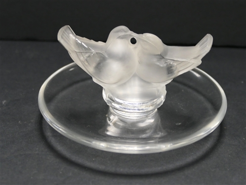 Lalique France Love Birds Dresser Ring  Dish - Measures 2 tall 3 1/2 Across
