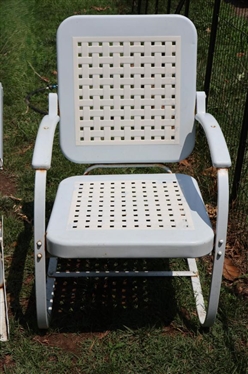 Original 1950's Love Seat Glider and Spring Chairs Set - Professionally Restored and Powder Coated in Light Blue and White - Basket Weave Pattern - Loveseat is 50 Long - Some Minor Finish Issues...