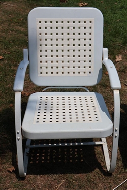 Original 1950's Love Seat Glider and Spring Chairs Set - Professionally Restored and Powder Coated in Light Blue and White - Basket Weave Pattern - Loveseat is 50 Long - Some Minor Finish Issues...