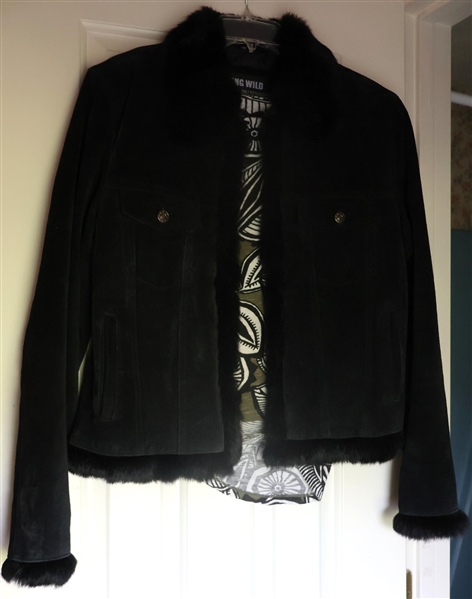 Running Wild - The Stampede Collection - Black Suede Jacket with Fur Trim - Size Medium - with Ann Taylor Loft Cotton Shirt - Size Small