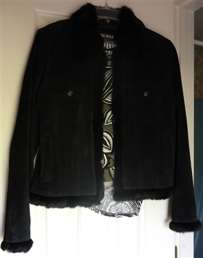 Running Wild - The Stampede Collection - Black Suede Jacket with Fur Trim - Size Medium - with Ann Taylor Loft Cotton Shirt - Size Small