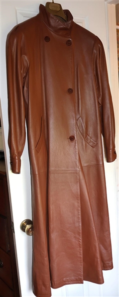 Beautiful Remy Leather Cognac Trench Coat - Soft Leather - Made in USA - Size Small 