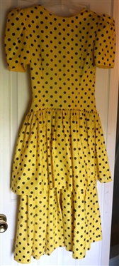 Great Vintage Black and Yellow Polka Dot Dress -Leslie Lucks Petites -  Drop Waist with Tiered Skirt -Size 2