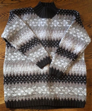 Jones of New York Hand Knit Sweater - Brown, Tan & Cream - Wool and Silk - Size Small 