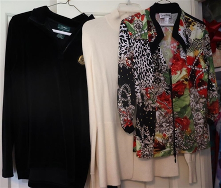 Lauren Ralph Lauren Velour Top - Size Small, Ivory "For the Republic"  Cashmere Cardigan - Medium, and Joseph Ribkoff Jacket Size 12