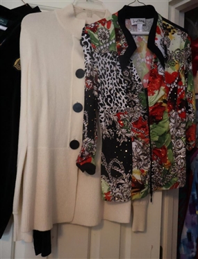 Lauren Ralph Lauren Velour Top - Size Small, Ivory For the Republic  Cashmere Cardigan - Medium, and Joseph Ribkoff Jacket Size 12