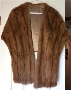 Light Brown Mink Stoll with Satin Lining - Embroidered Monogram Inside 