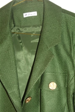 Ann May 100% Silk Skirt Suit and Blouse - Olive Green Blazer and Skirt with Black and Green Dotted Blouse - Jacket Size 6, Skirt Size 4, Blouse Size Small 