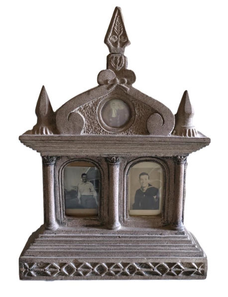 1871 Dated Concrete Cryptic Frame Shrine Memorial - Hand Chiseled Concrete - W. Donald Jan 1871 On Back - Very Heavy 17" Tall 12" By 4" Deep 