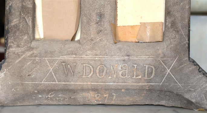 1871 Dated Concrete Cryptic Frame Shrine Memorial - Hand Chiseled Concrete - W. Donald Jan 1871 On Back - Very Heavy 17 Tall 12 By 4 Deep 