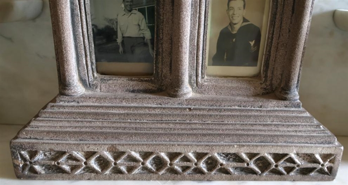 1871 Dated Concrete Cryptic Frame Shrine Memorial - Hand Chiseled Concrete - W. Donald Jan 1871 On Back - Very Heavy 17 Tall 12 By 4 Deep 