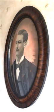 Turn of The Century Framed Photo of Attractive Gentleman - Bowed Glass Oval Frame - Frame is 24 by 18 