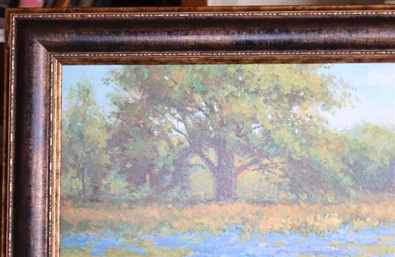 Contemporary Large Textured Print of Texas Blue Bells Original Art by Evelyn Harvey - Framed - Art is 24 by 36 