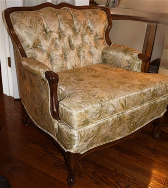 Vintage Crestwood Furniture Company - High Point, NC French Style Club Chair with Wood Frame Button Tufted Seat Back - Attractive Upholstery 