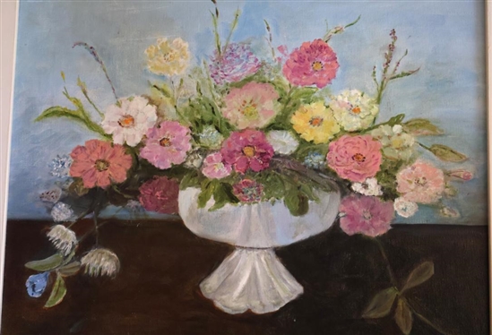 A. Scott Still Life Painting On Board - Dated '01 - Beautiful Urn of Flowers in White Frame - Frame is 21 1/2 By 23 1/2