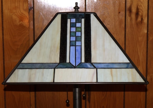 Leaded Glass Floor Lamp - Arts and Crafts Style - Antiqued Brass Base - 2 Light - 62 Tall 