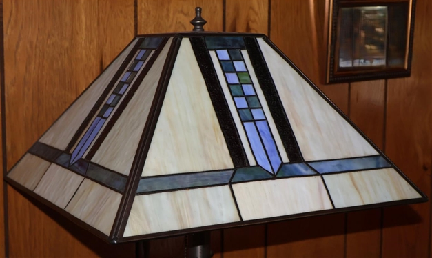 Leaded Glass Floor Lamp - Arts and Crafts Style - Antiqued Brass Base - 2 Light - 62 Tall 