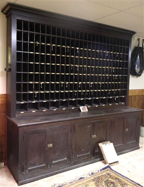 Leeland Hotel - Danville, VA - Key Sorter Cabinet / Cupboard - Top with 208 3 by 5 Key / Main Cubbies and 13 5by 6 Cubbies - Base with 3 Double Door Cabinets - Shelves Inside - Cubbies Have...