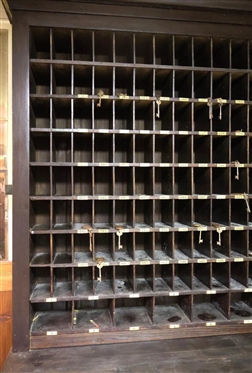 Leeland Hotel - Danville, VA - Key Sorter Cabinet / Cupboard - Top with 208 3 by 5 Key / Main Cubbies and 13 5by 6 Cubbies - Base with 3 Double Door Cabinets - Shelves Inside - Cubbies Have...