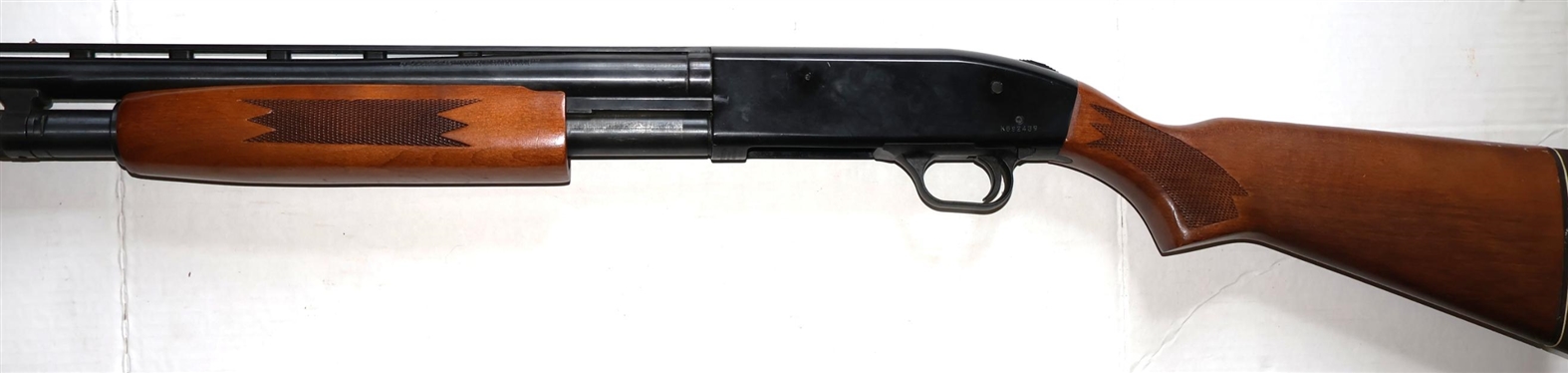 Mossberg Model 500 A 12 Gauge Shotgun - Carved Forearm and Stock - Barrel with Ventilated Rib  - Gun Transfers at RAM Arms Mt. Hermon, VA or Winstead's Auction Co. By Appointment