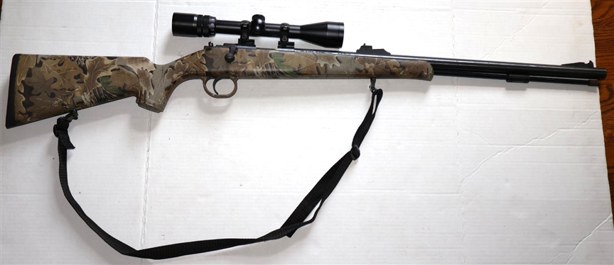 Traditions Made in Spain .50 Caliber Lightning Bolt Action Muzzle Load Black Powder Rifle -  Composite Stock with Camo Finish - With Swift Scope 