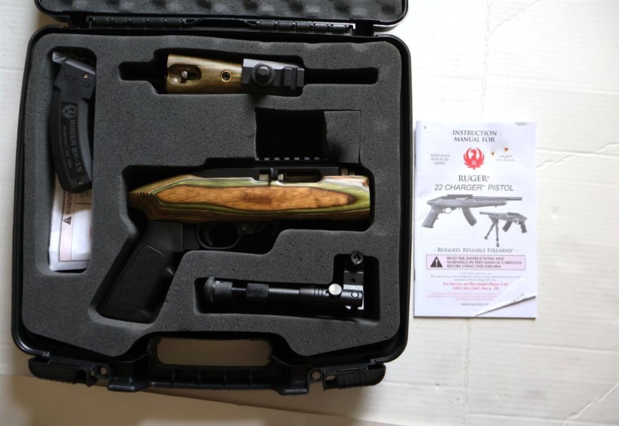RUGER 22 Charger Pistol - .22 LR Caliber - Laminated Stock - With Shooting Stand  In Fitted Ruger Case - BX-15 Magazine - -  Gun Transfer for VA Residents at RAM Arms Mt. Hermon, VA - NC Residents...