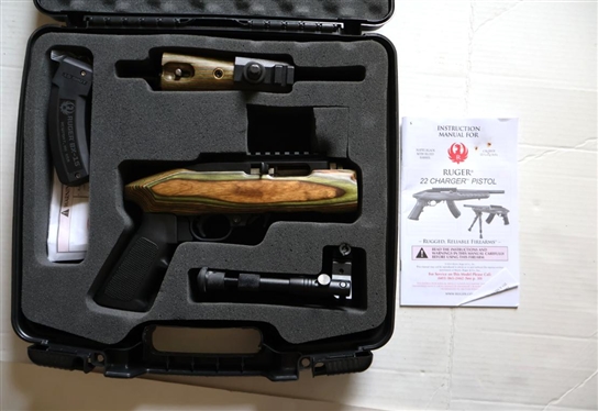 RUGER 22 Charger Pistol - .22 LR Caliber - Laminated Stock - With Shooting Stand  In Fitted Ruger Case - BX-15 Magazine - -  Gun Transfer for VA Residents at RAM Arms Mt. Hermon, VA - NC Residents...