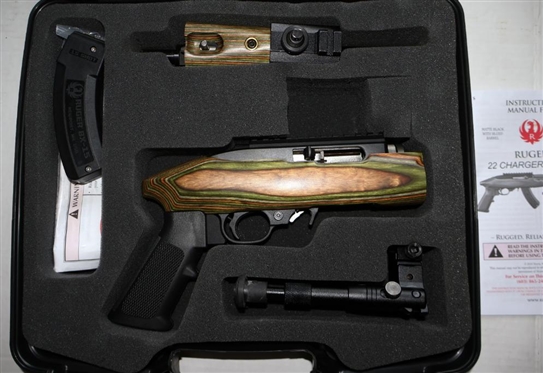 RUGER 22 Charger Pistol - .22 LR Caliber - Laminated Stock - With Shooting Stand  In Fitted Ruger Case - BX-15 Magazine - -  Gun Transfer for VA Residents at RAM Arms Mt. Hermon, VA - NC Residents...