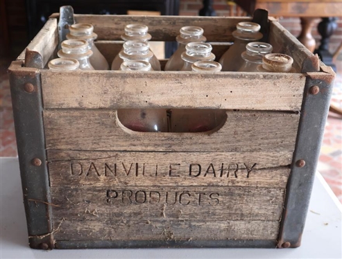 Wood Danville Dairy Milk Crate with 12 Milk Bottles - Faultless Dairy Products - Your Home Owned Dairy - Good Morning Good Health! Drink Faultless - Great Graphics 